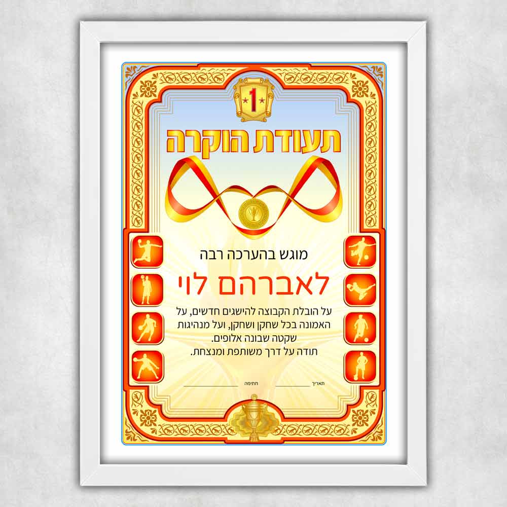 הדפסת-תעודת-הוקרה-דיפלומה-כולל-מסגרת-לבנה-מעוצבת-דגם-463